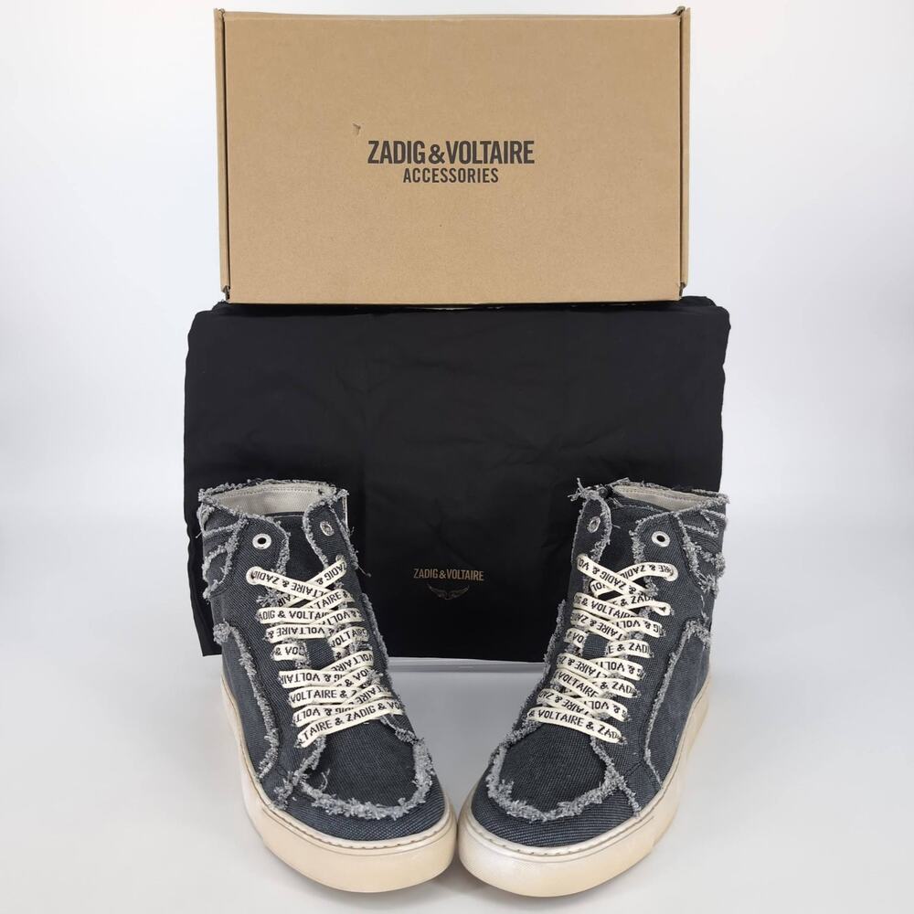 ZADIG & VOLTAIRE High Flash Canvas Sneakers in Noir Black NIB- Size US 10 /EU 41